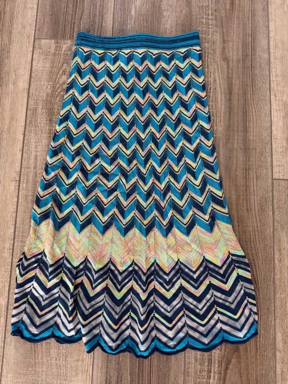 BCBGMaxAzria Chevron Knit Maxi Skirt in Teal, Navy and Multicolor